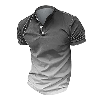 Men Golf Polo Shirt Henley Neck Half Button Short Sleeve